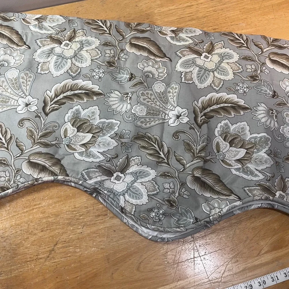 Floral Scalloped Valance Grey Taupe Cotton Blend 70x19 Window Curtain
